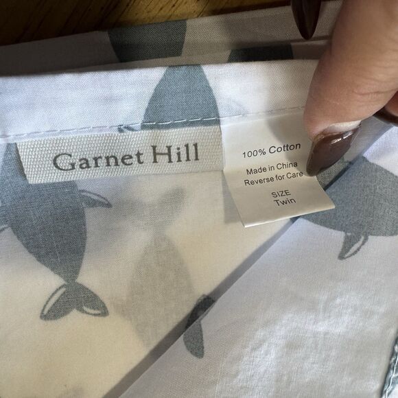 Garnet Hill Twin Flat Sheet & 2 Pillowcases Mini-Print Percale Blue Fish Set EUC - Picture 8 of 11